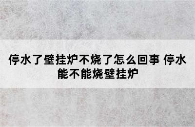 停水了壁挂炉不烧了怎么回事 停水能不能烧壁挂炉